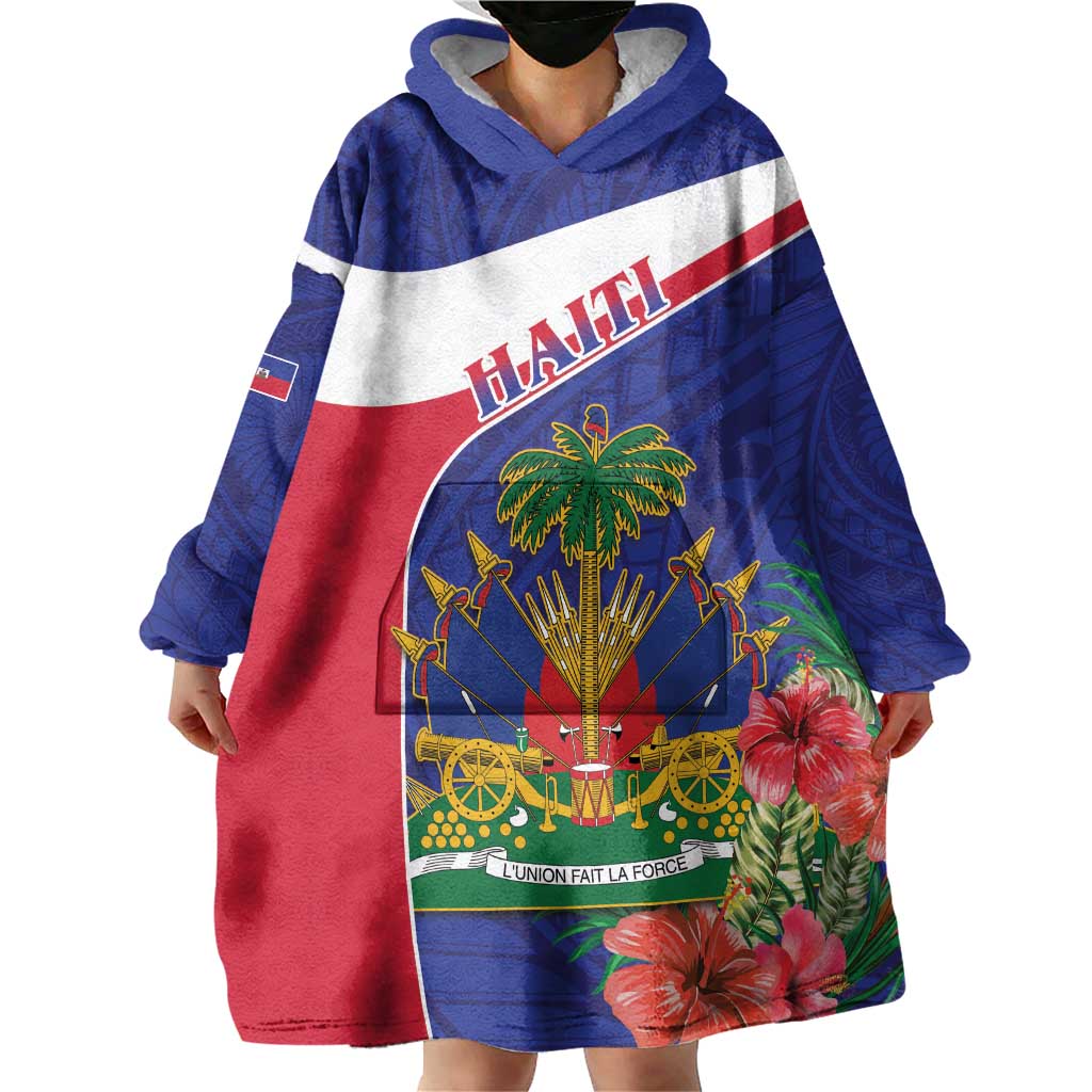 Haiti Wearable Blanket Hoodie Neg Marron Ayiti Map - Hibiscus Polynesian - Wonder Print Shop