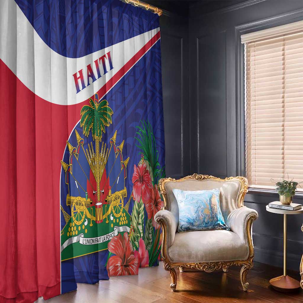 Haiti Window Curtain Neg Marron Ayiti Map - Hibiscus Polynesian - Wonder Print Shop