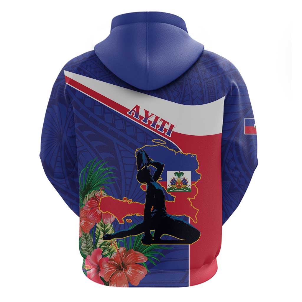 Haiti Zip Hoodie Neg Marron Ayiti Map - Hibiscus Polynesian - Wonder Print Shop
