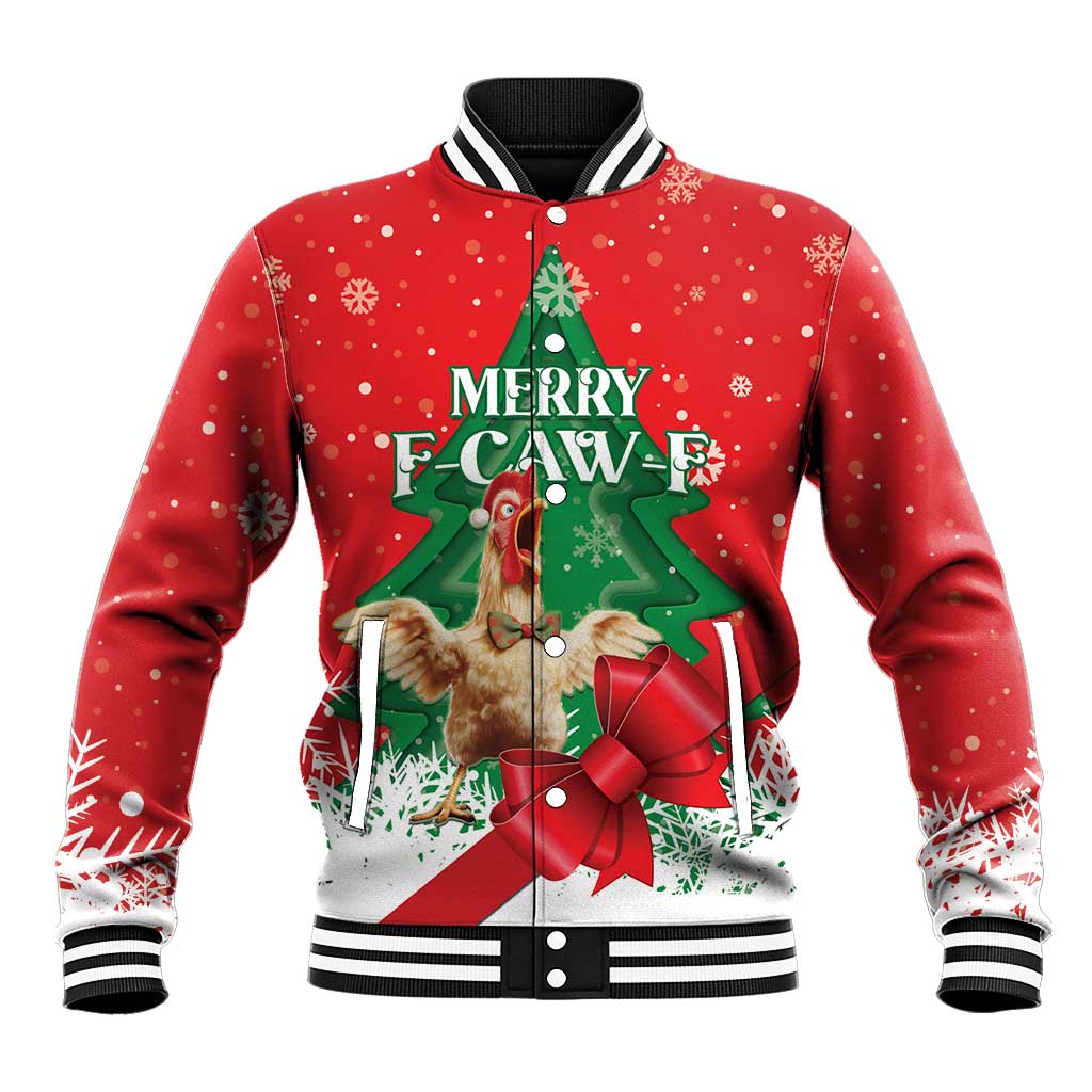 Funny Christmas Chicken Baseball Jacket Merry F Caw F - Wonder Print Shop