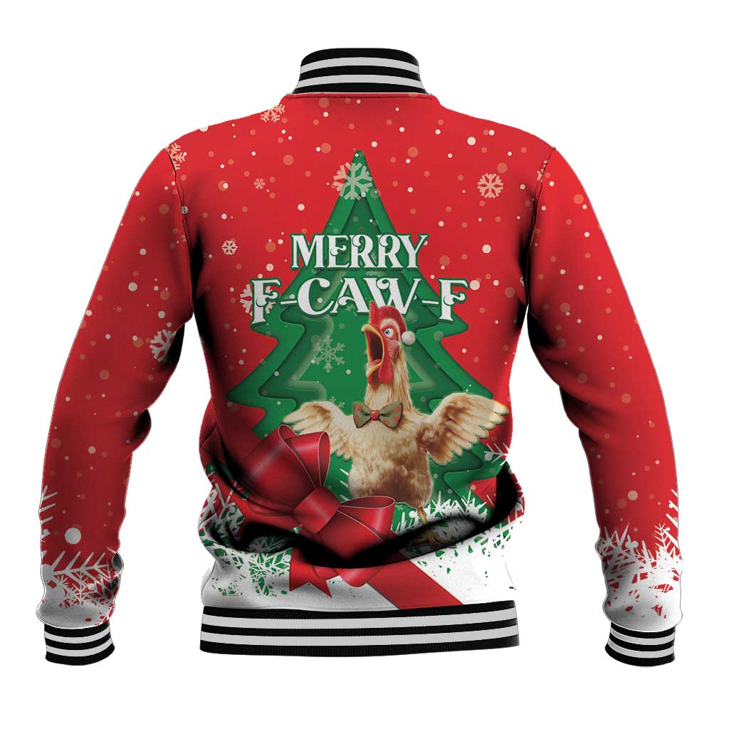 Funny Christmas Chicken Baseball Jacket Merry F Caw F - Wonder Print Shop