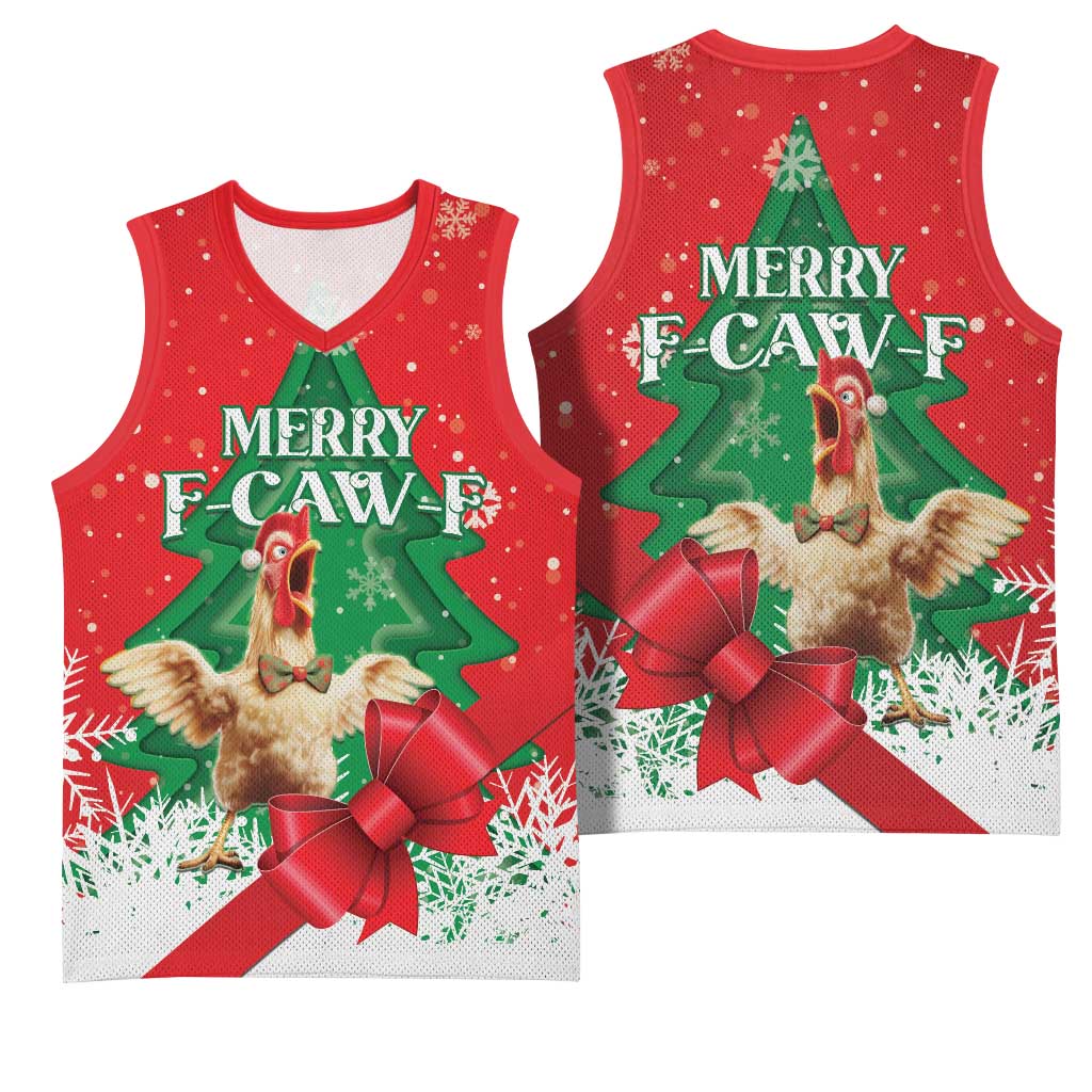 Funny Christmas Chicken Basketball Jersey Merry F Caw F - Wonder Print Shop