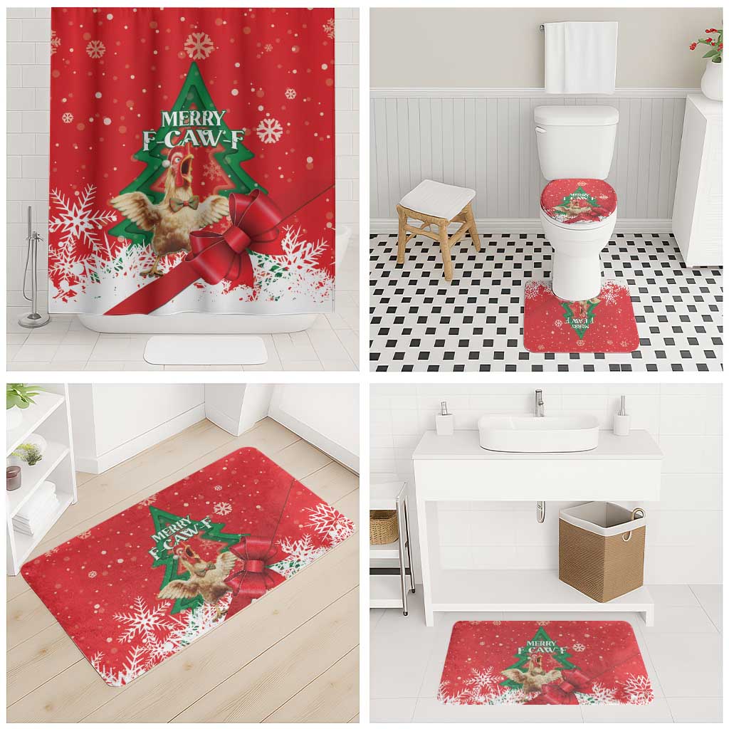 Funny Christmas Chicken Bathroom Set Merry F Caw F - Wonder Print Shop