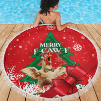 Funny Christmas Chicken Beach Blanket Merry F Caw F - Wonder Print Shop