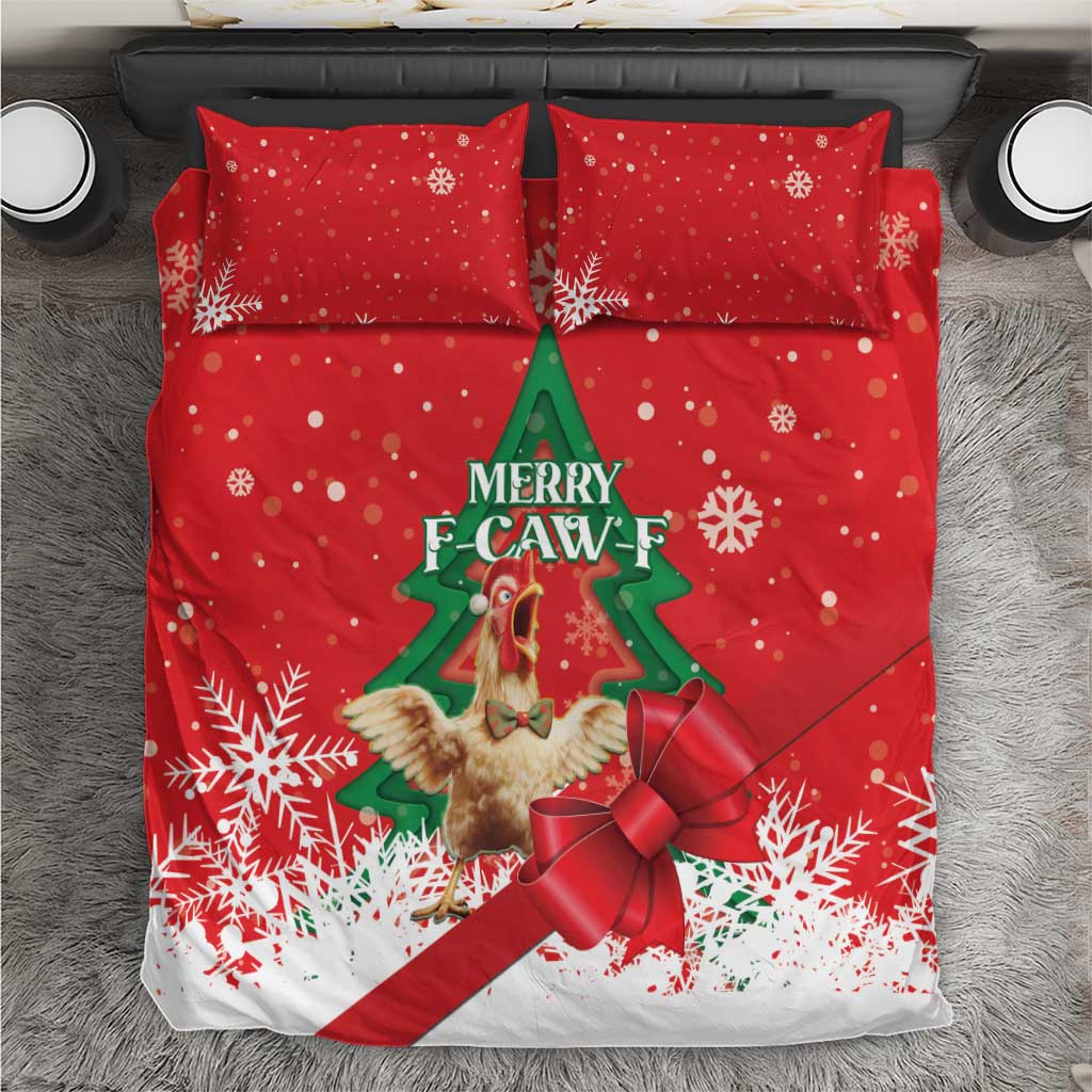 Funny Christmas Chicken Bedding Set Merry F Caw F - Wonder Print Shop