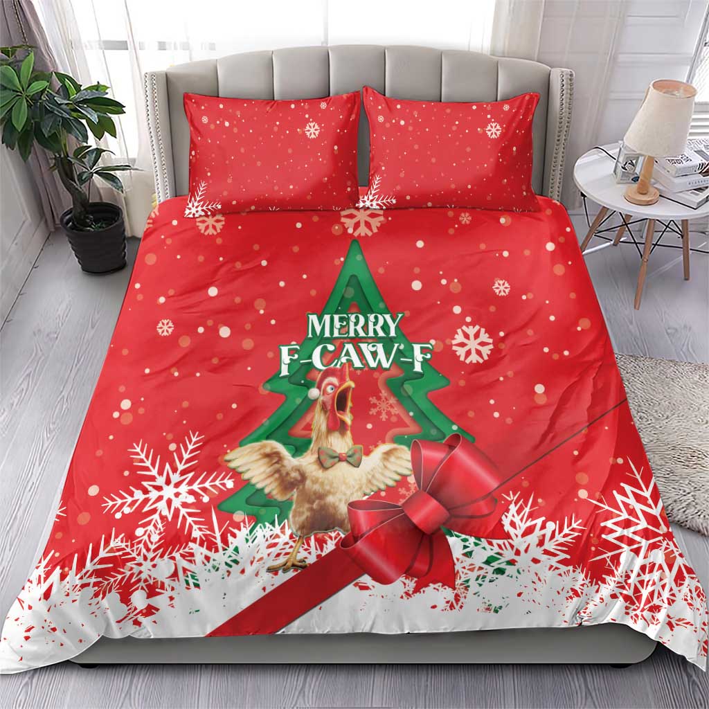 Funny Christmas Chicken Bedding Set Merry F Caw F - Wonder Print Shop