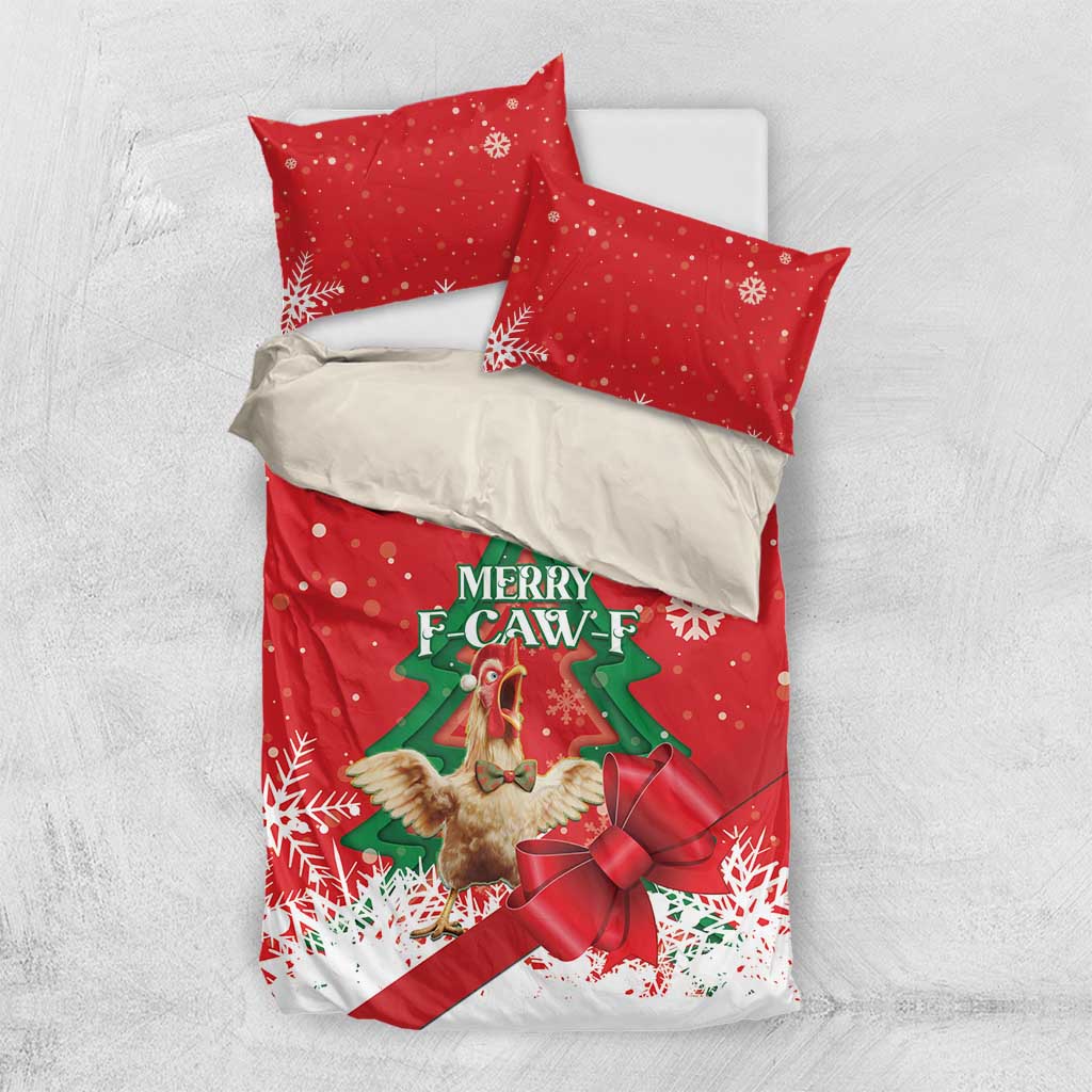 Funny Christmas Chicken Bedding Set Merry F Caw F - Wonder Print Shop