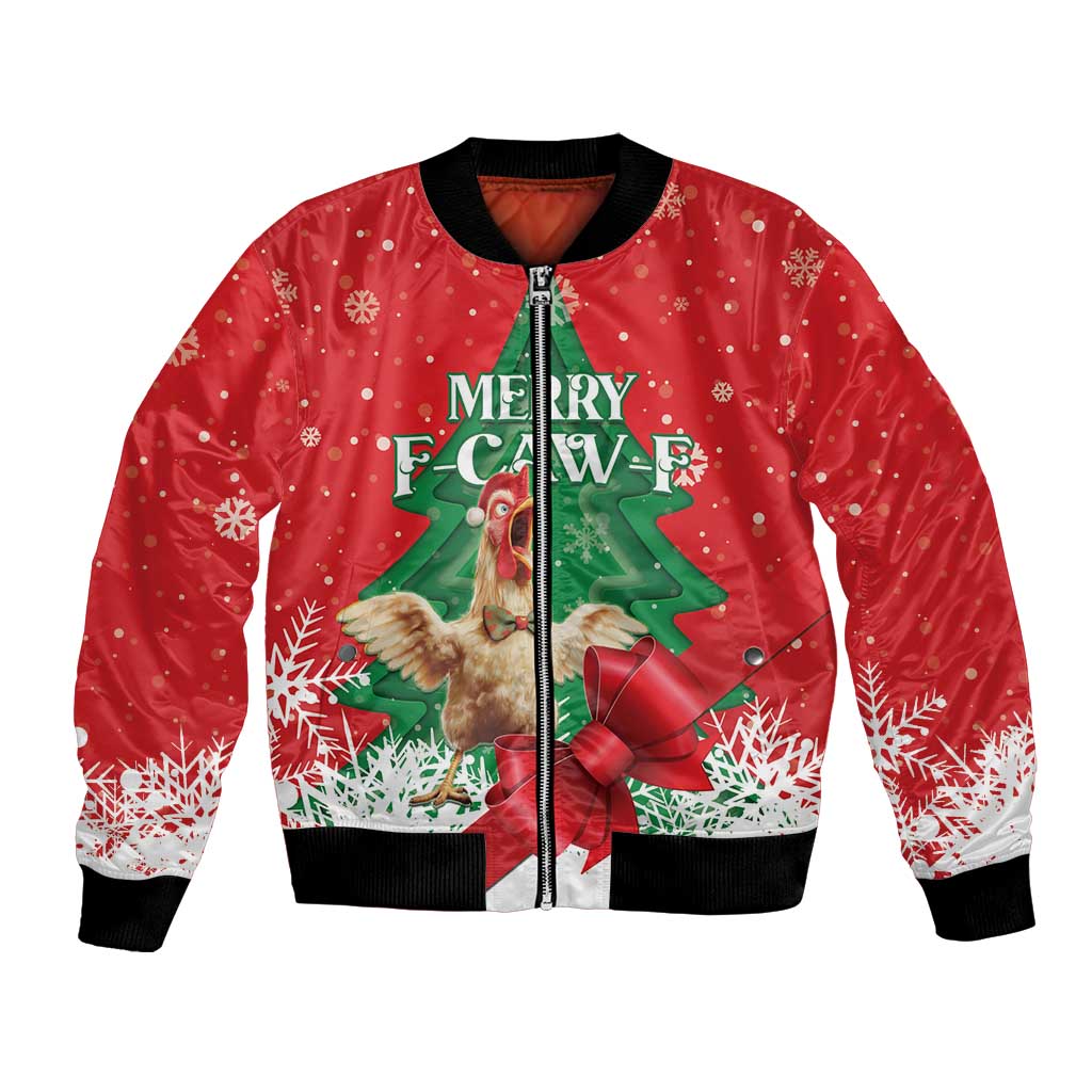 Funny Christmas Chicken Bomber Jacket Merry F Caw F - Wonder Print Shop
