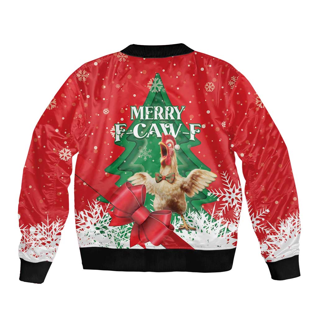 Funny Christmas Chicken Bomber Jacket Merry F Caw F - Wonder Print Shop
