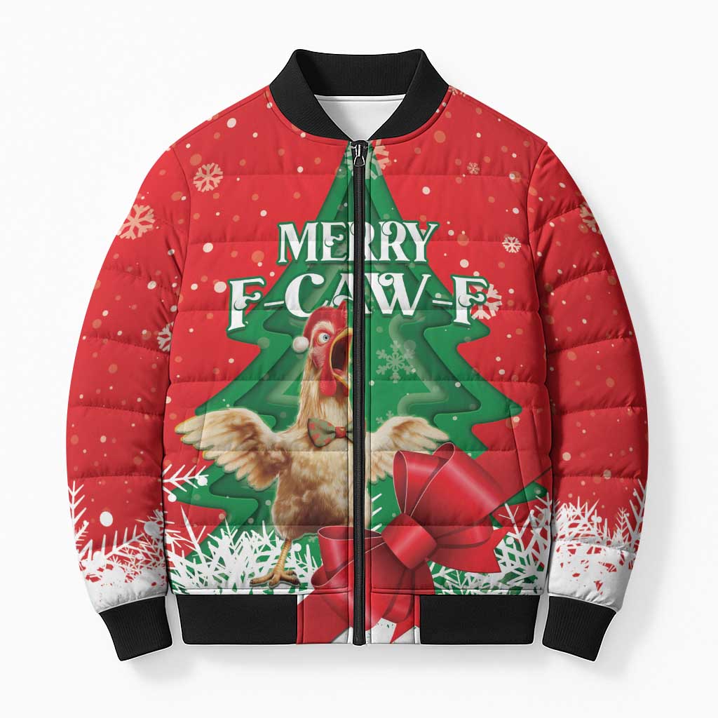 Funny Christmas Chicken Bomber Puffer Jacket Merry F Caw F - Wonder Print Shop