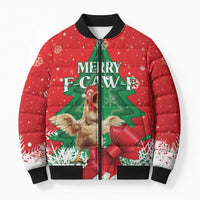 Funny Christmas Chicken Bomber Puffer Jacket Merry F Caw F - Wonder Print Shop
