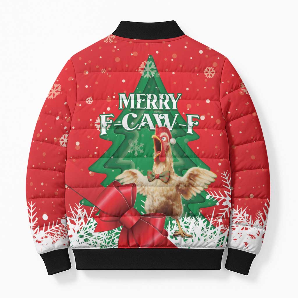 Funny Christmas Chicken Bomber Puffer Jacket Merry F Caw F - Wonder Print Shop