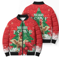 Funny Christmas Chicken Bomber Puffer Jacket Merry F Caw F - Wonder Print Shop