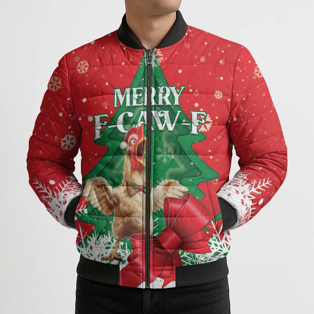Funny Christmas Chicken Bomber Puffer Jacket Merry F Caw F - Wonder Print Shop