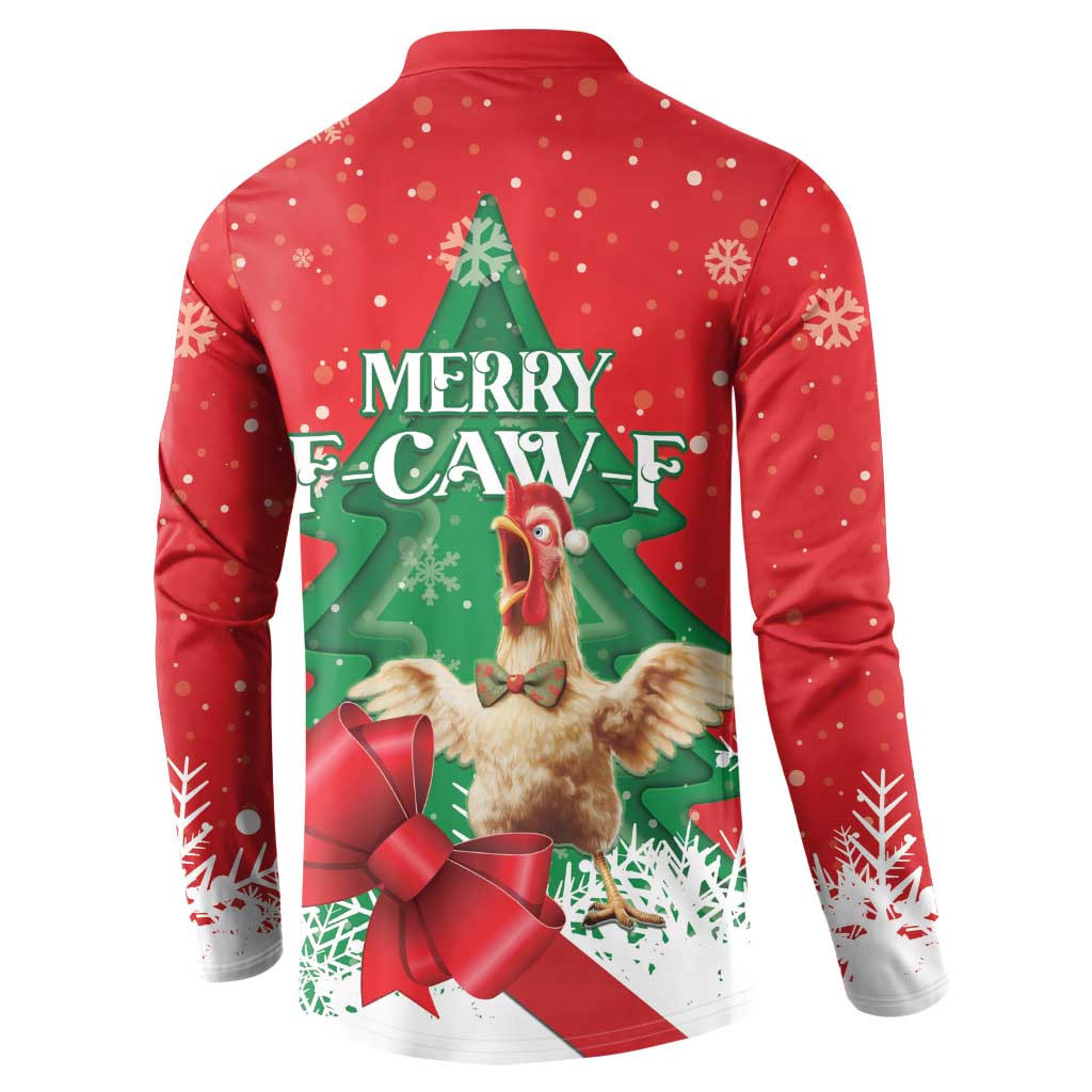 Funny Christmas Chicken Button Sweatshirt Merry F Caw F - Wonder Print Shop
