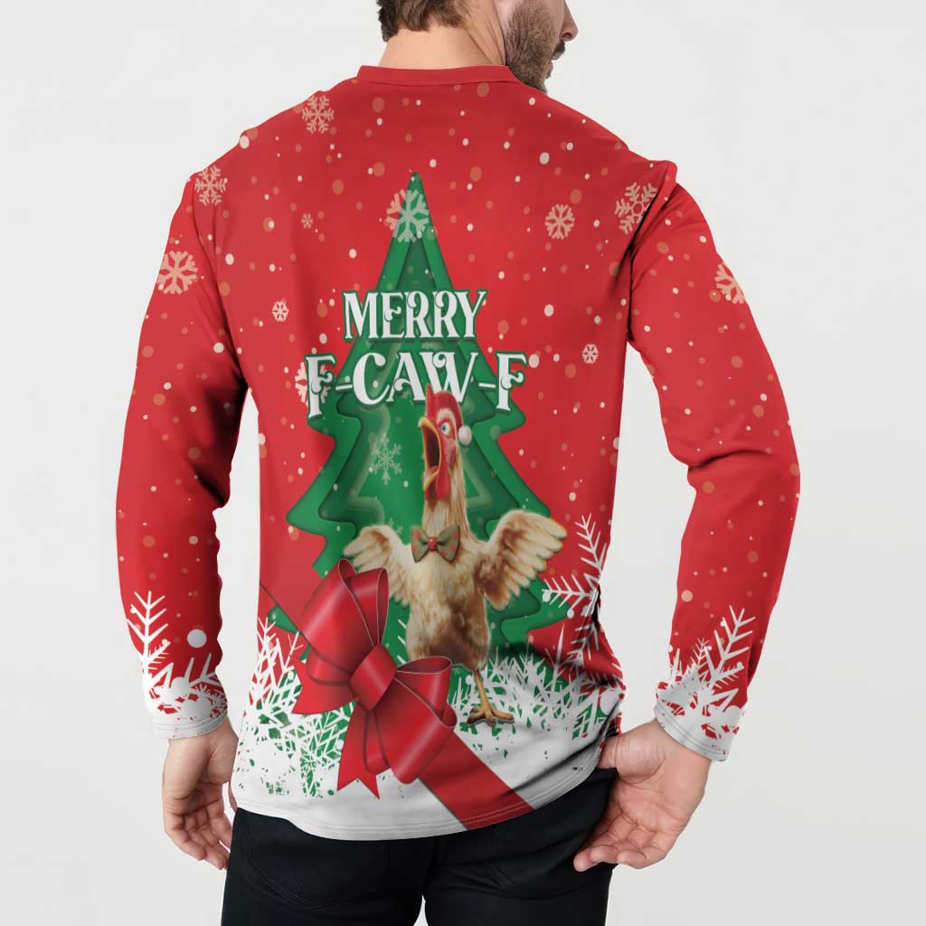Funny Christmas Chicken Button Sweatshirt Merry F Caw F - Wonder Print Shop