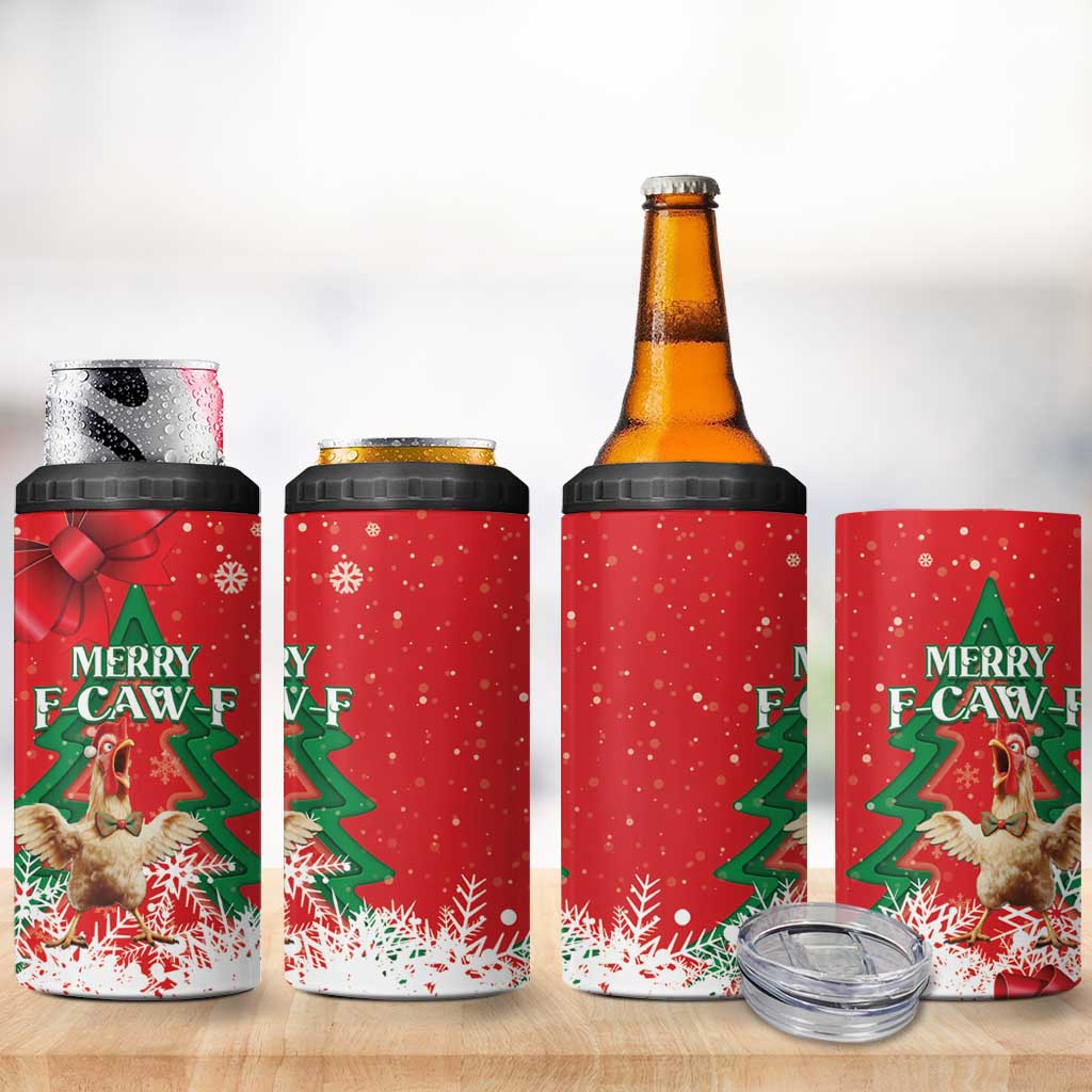 Funny Christmas Chicken 4 in 1 Can Cooler Tumbler Merry F Caw F - Wonder Print Shop