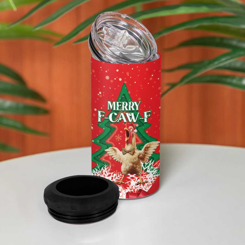 Funny Christmas Chicken 4 in 1 Can Cooler Tumbler Merry F Caw F - Wonder Print Shop