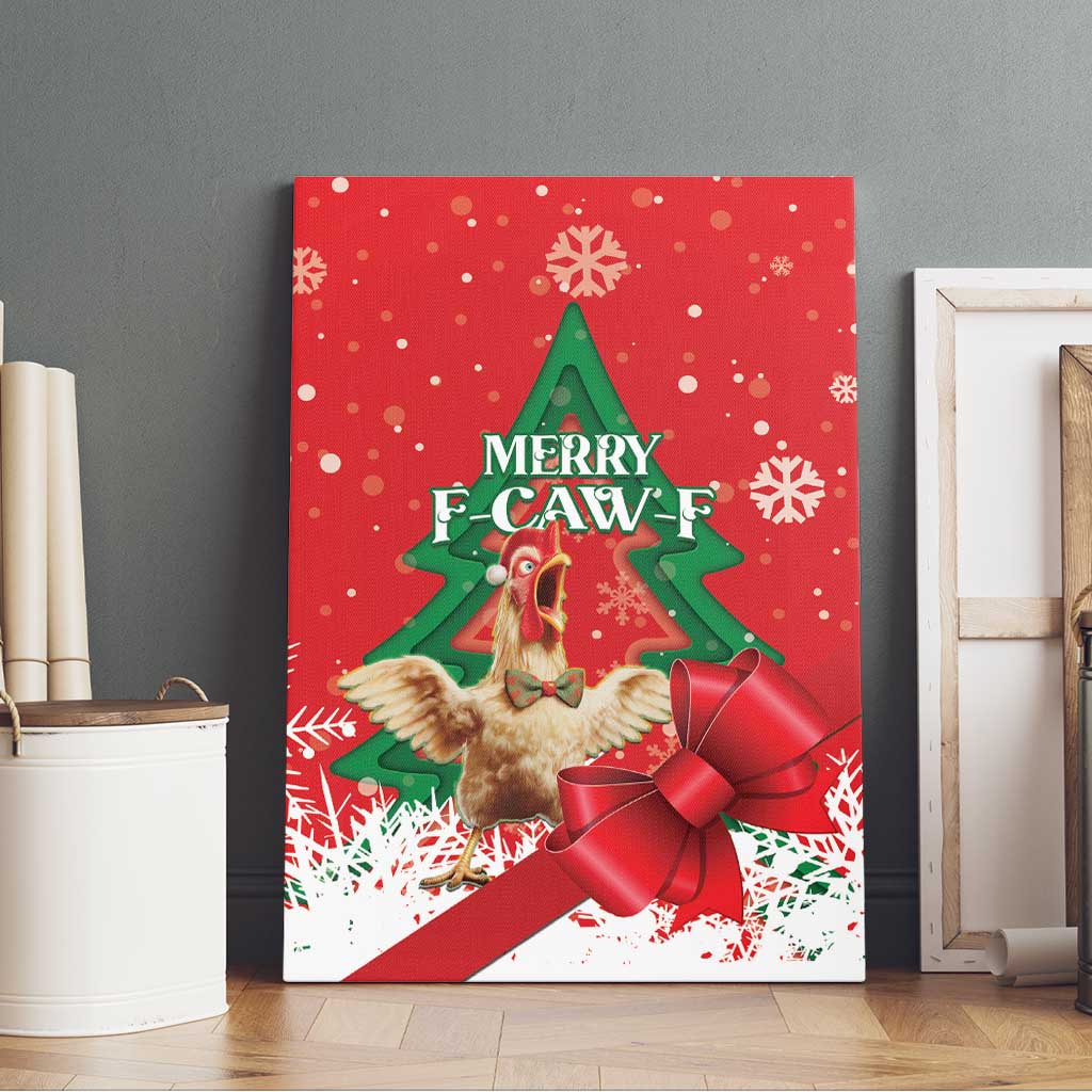 Funny Christmas Chicken Canvas Wall Art Merry F Caw F - Wonder Print Shop
