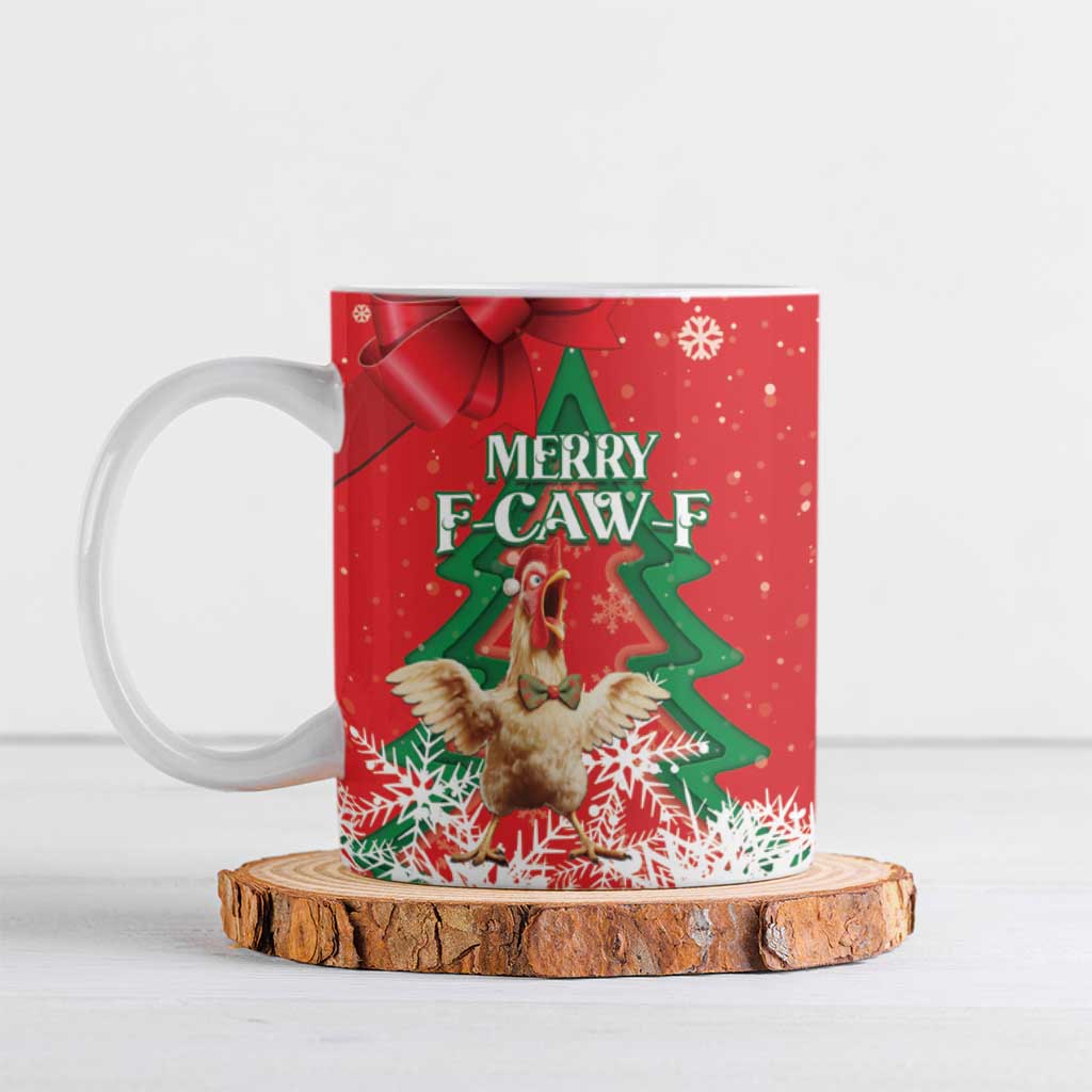 Funny Christmas Chicken Ceramic Mug Merry F Caw F - Wonder Print Shop