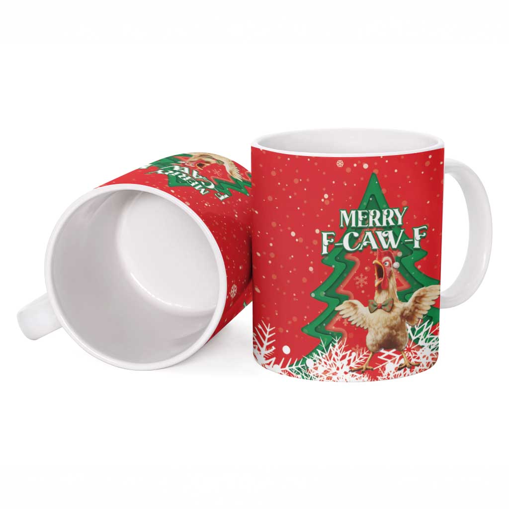 Funny Christmas Chicken Ceramic Mug Merry F Caw F - Wonder Print Shop