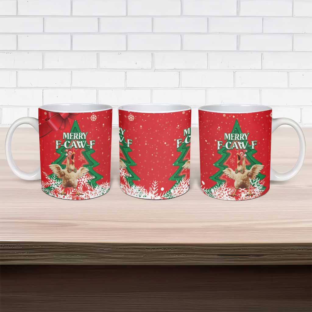 Funny Christmas Chicken Ceramic Mug Merry F Caw F - Wonder Print Shop