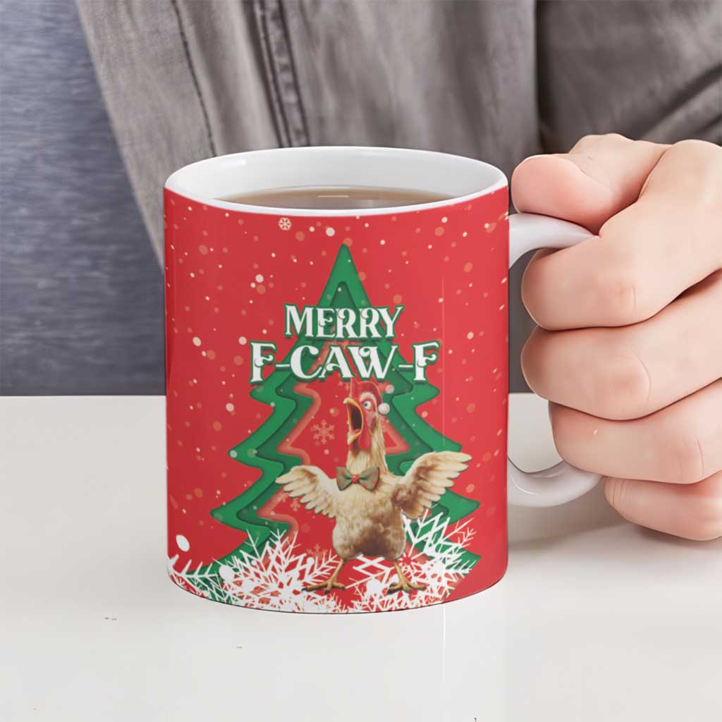 Funny Christmas Chicken Ceramic Mug Merry F Caw F - Wonder Print Shop
