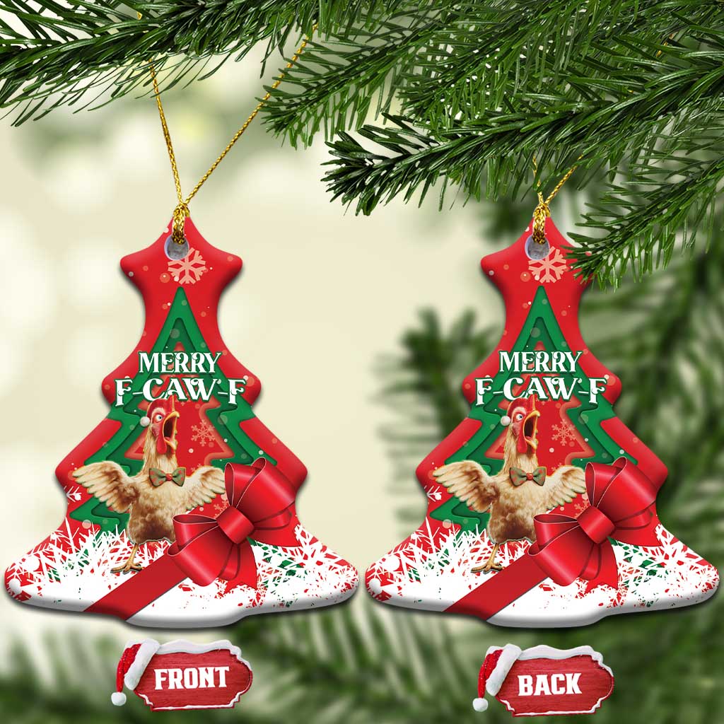 Funny Christmas Chicken Ceramic Ornament Merry F Caw F - Wonder Print Shop