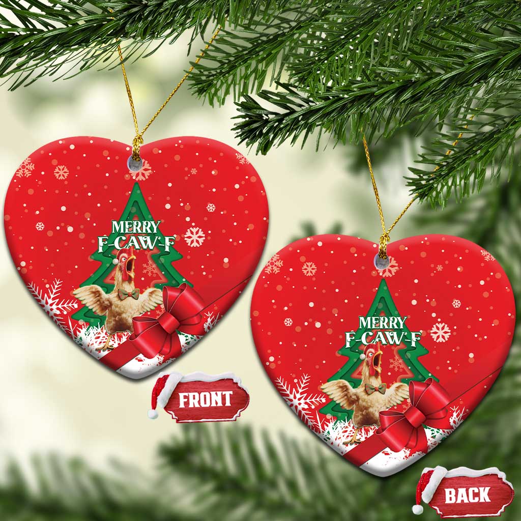 Funny Christmas Chicken Ceramic Ornament Merry F Caw F - Wonder Print Shop