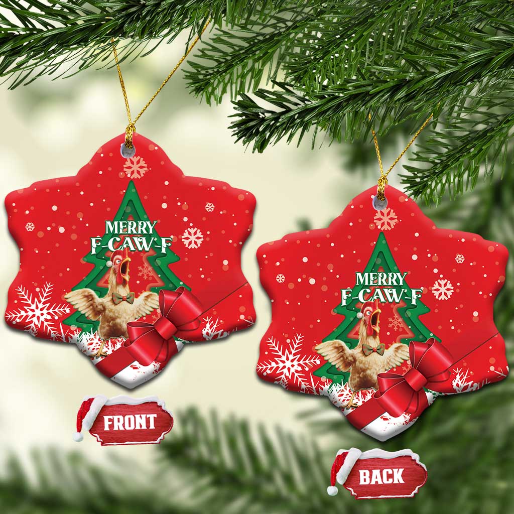 Funny Christmas Chicken Ceramic Ornament Merry F Caw F - Wonder Print Shop