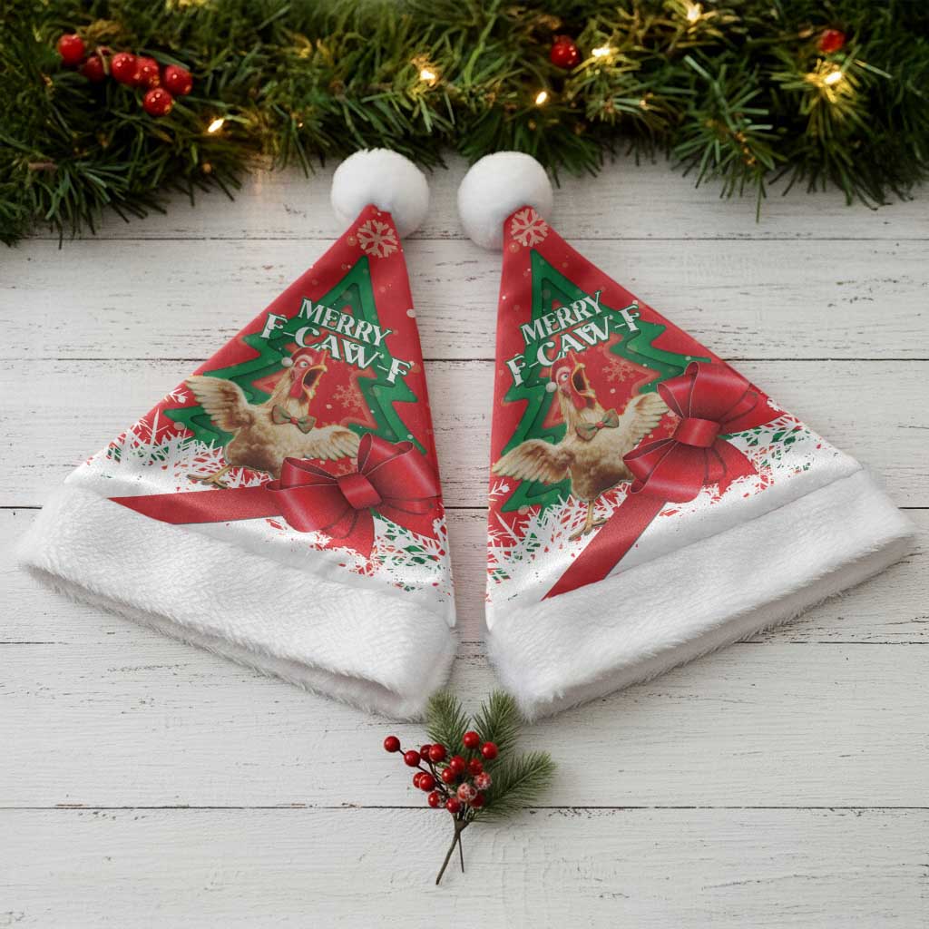 Funny Christmas Chicken Christmas Santa Hat Merry F Caw F - Wonder Print Shop