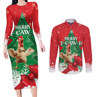 Funny Christmas Chicken Couples Matching Long Sleeve Bodycon Dress and Long Sleeve Button Shirt Merry F Caw F - Wonder Print Shop