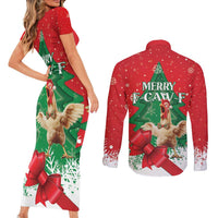 Funny Christmas Chicken Couples Matching Short Sleeve Bodycon Dress and Long Sleeve Button Shirt Merry F Caw F - Wonder Print Shop