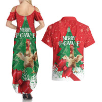 Funny Christmas Chicken Couples Matching Summer Maxi Dress and Hawaiian Shirt Merry F Caw F - Wonder Print Shop
