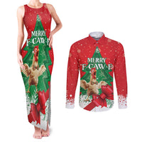 Funny Christmas Chicken Couples Matching Tank Maxi Dress and Long Sleeve Button Shirt Merry F Caw F - Wonder Print Shop