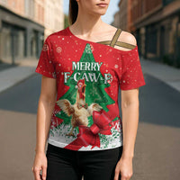 Funny Christmas Chicken Cross Shoulder Shirt Merry F Caw F - Wonder Print Shop