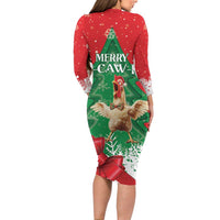 Funny Christmas Chicken Family Matching Long Sleeve Bodycon Dress and Hawaiian Shirt Merry F Caw F - Wonder Print Shop