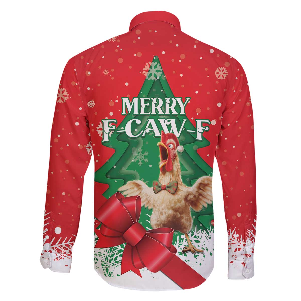 Funny Christmas Chicken Family Matching Off The Shoulder Long Sleeve Dress and Hawaiian Shirt Merry F Caw F - Wonder Print Shop