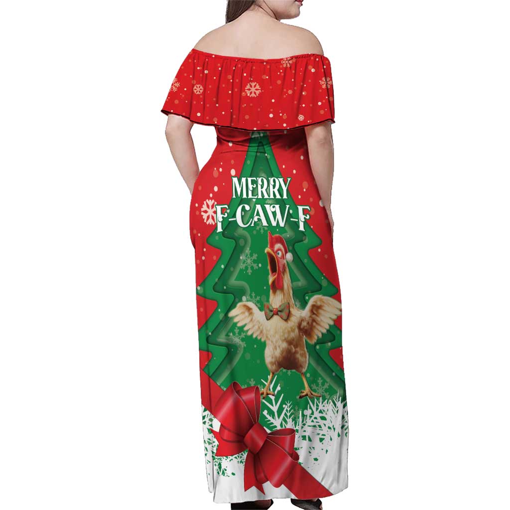 Funny Christmas Chicken Family Matching Off Shoulder Maxi Dress and Hawaiian Shirt Merry F Caw F - Wonder Print Shop