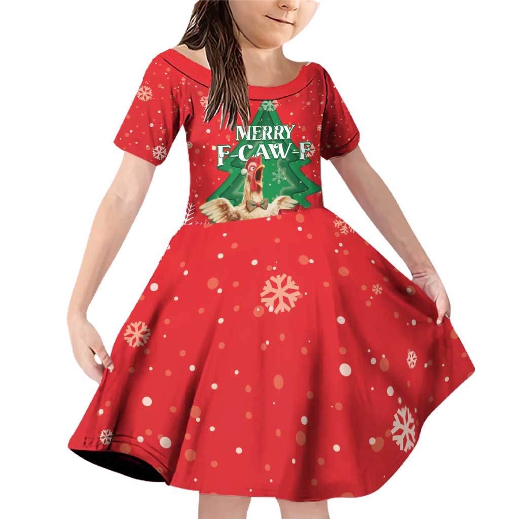 Funny Christmas Chicken Family Matching Off Shoulder Short Dress and Hawaiian Shirt Merry F Caw F - Wonder Print Shop