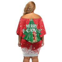 Funny Christmas Chicken Family Matching Off Shoulder Short Dress and Hawaiian Shirt Merry F Caw F - Wonder Print Shop