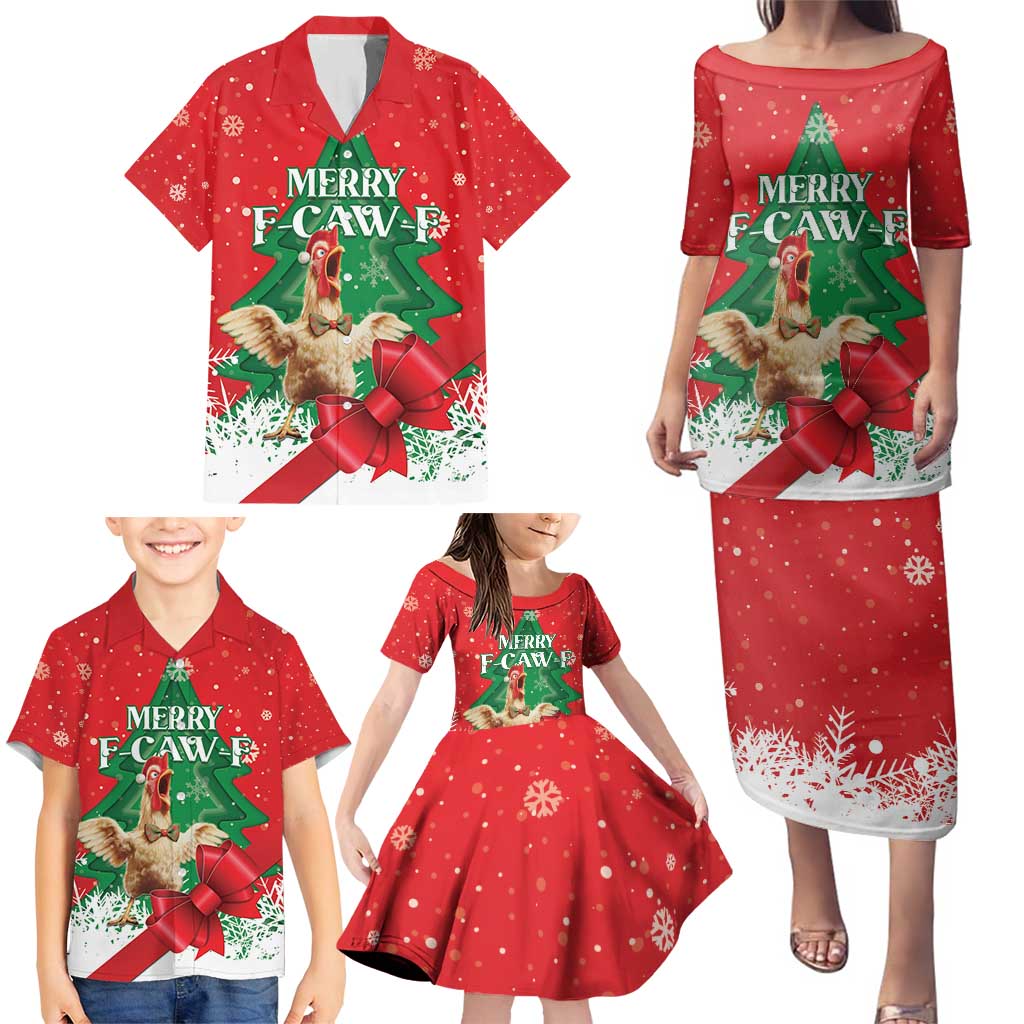 Funny Christmas Chicken Family Matching Puletasi and Hawaiian Shirt Merry F Caw F - Wonder Print Shop