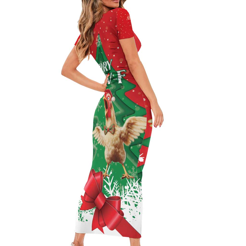 Funny Christmas Chicken Family Matching Short Sleeve Bodycon Dress and Hawaiian Shirt Merry F Caw F - Wonder Print Shop