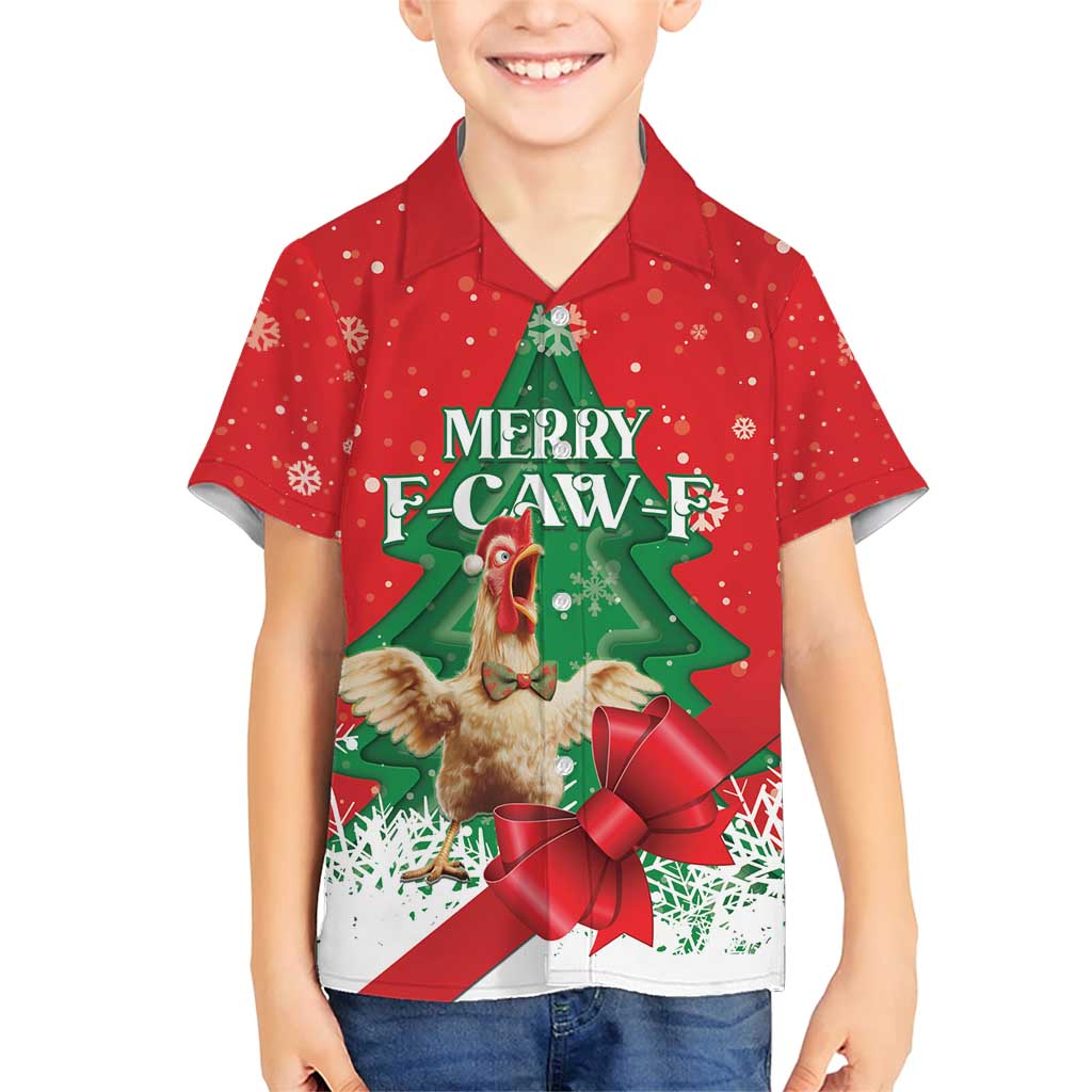 Funny Christmas Chicken Family Matching Short Sleeve Bodycon Dress and Hawaiian Shirt Merry F Caw F - Wonder Print Shop