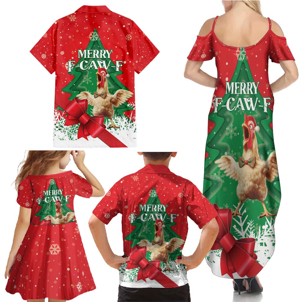 Funny Christmas Chicken Family Matching Summer Maxi Dress and Hawaiian Shirt Merry F Caw F - Wonder Print Shop