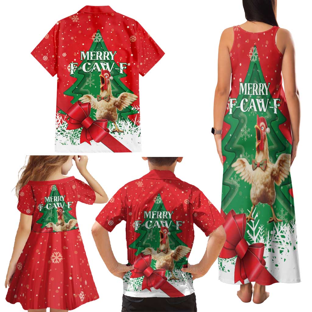Funny Christmas Chicken Family Matching Tank Maxi Dress and Hawaiian Shirt Merry F Caw F - Wonder Print Shop