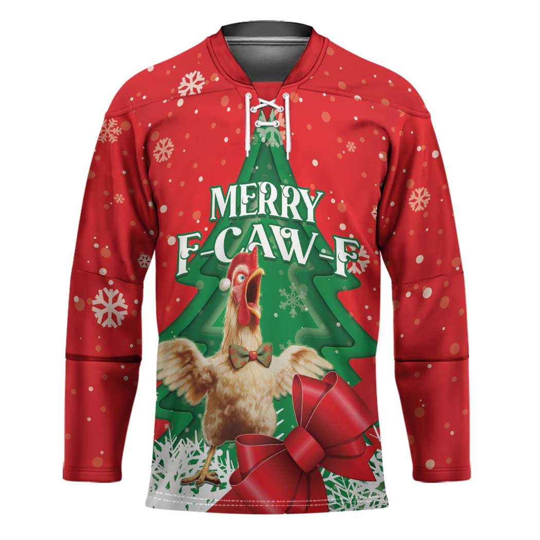 Funny Christmas Chicken Hockey Jersey Merry F Caw F - Wonder Print Shop