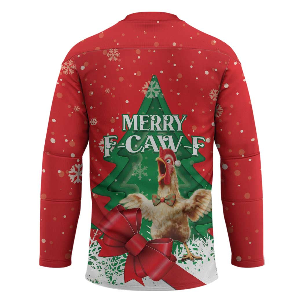 Funny Christmas Chicken Hockey Jersey Merry F Caw F - Wonder Print Shop