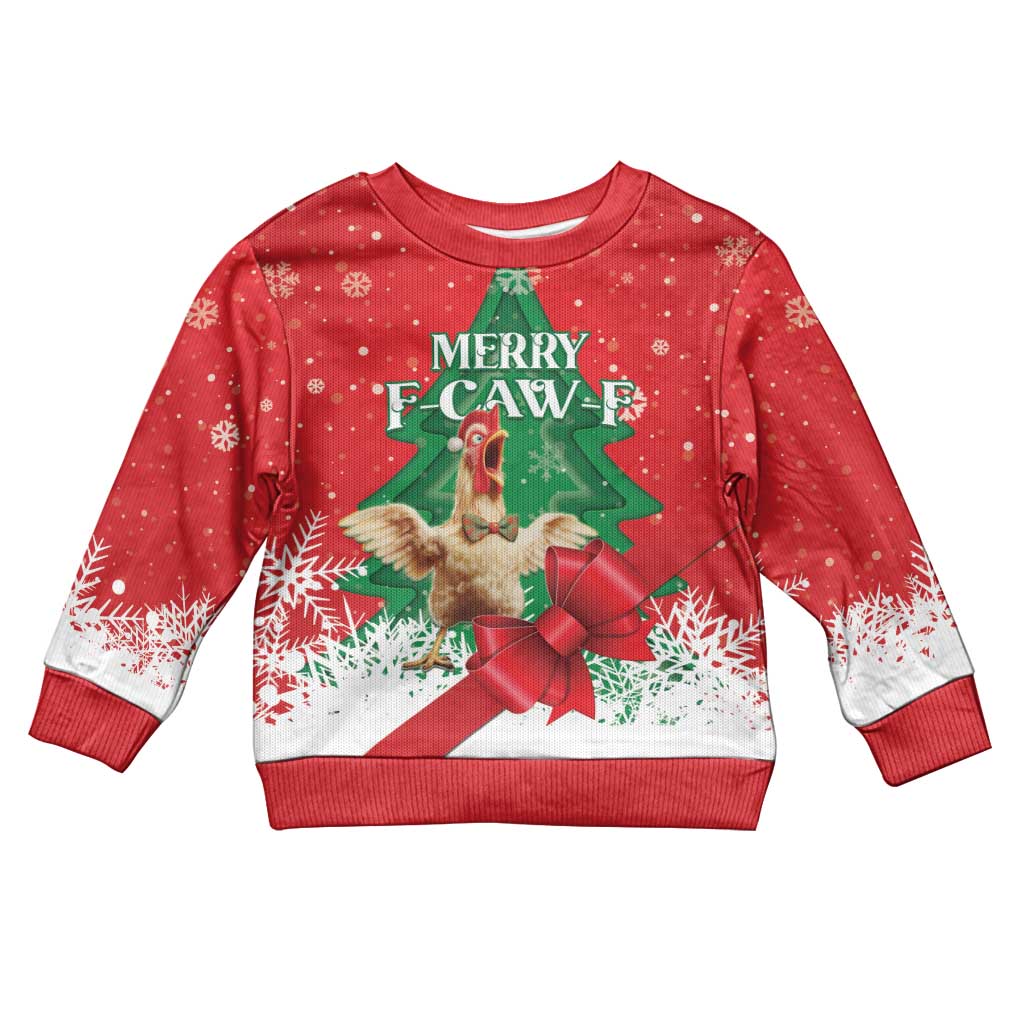 Funny Christmas Chicken Kid Ugly Christmas Sweater Merry F Caw F - Wonder Print Shop