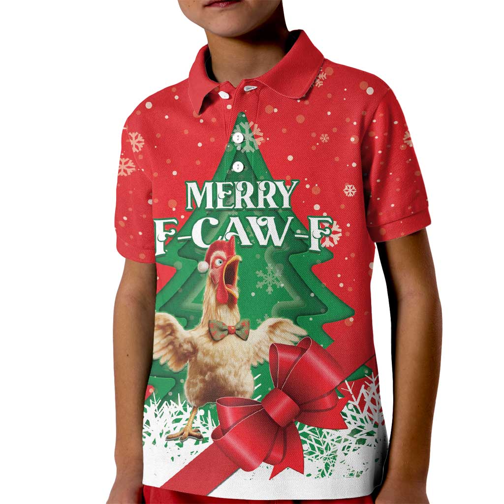 Funny Christmas Chicken Kid Polo Shirt Merry F Caw F - Wonder Print Shop